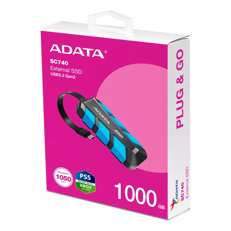 ADATA SC740 1 TB USB Type-C 3.2 Gen 2 (3.1 Gen 2) Juoda, Blue