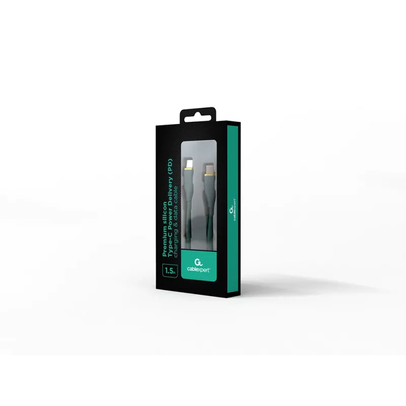 GEMBIRD USB Type-C Power Delivery (PD) 60W įkrovimo ir duomenų silikoninis laidas, 1,5 m, vidurnakčio žalia