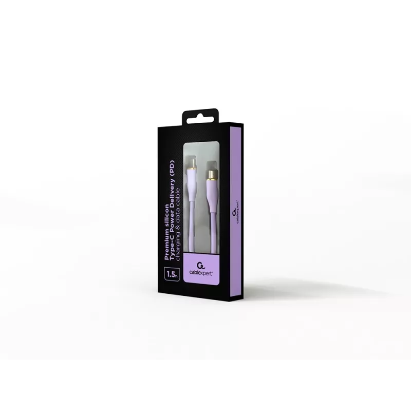 GEMBIRD USB Type-C Power Delivery (PD) 60W įkrovimo ir duomenų silikoninis laidas, 1,5 m violetinis