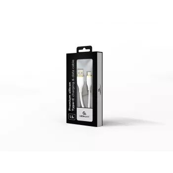 GEMBIRD Premium silikoninis Type-C USB įkrovimo ir duomenų laidas, 1,5 m - baltas