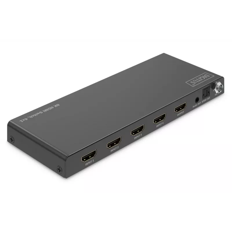 DIGITUS 4x1 HDMI jungiklis - 8K/60Hz (4:4:4), Toslink, stereofoninis, EDID valdymas