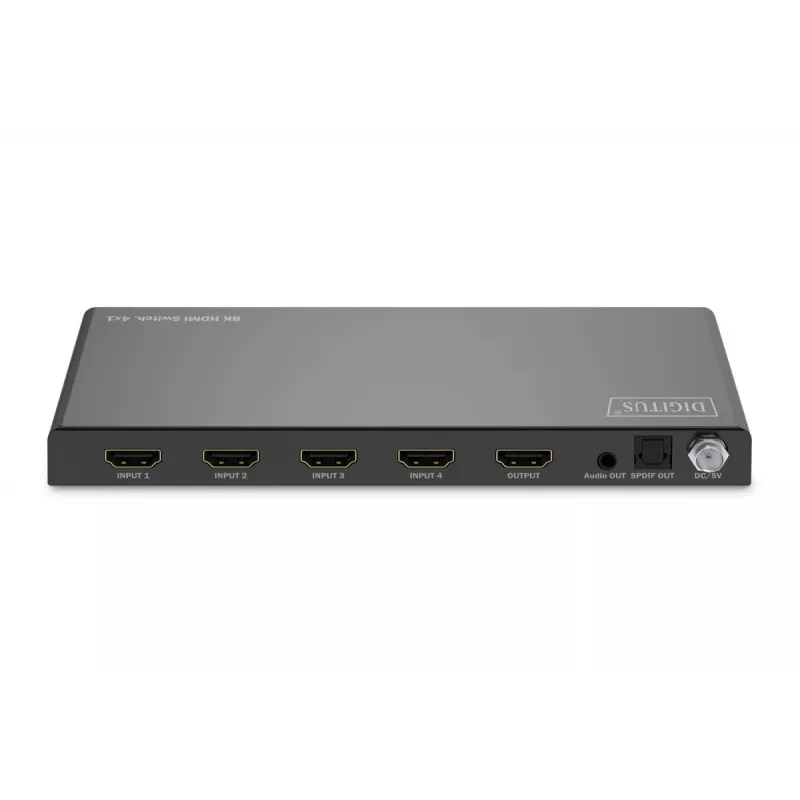 DIGITUS 4x1 HDMI jungiklis - 8K/60Hz (4:4:4), Toslink, stereofoninis, EDID valdymas