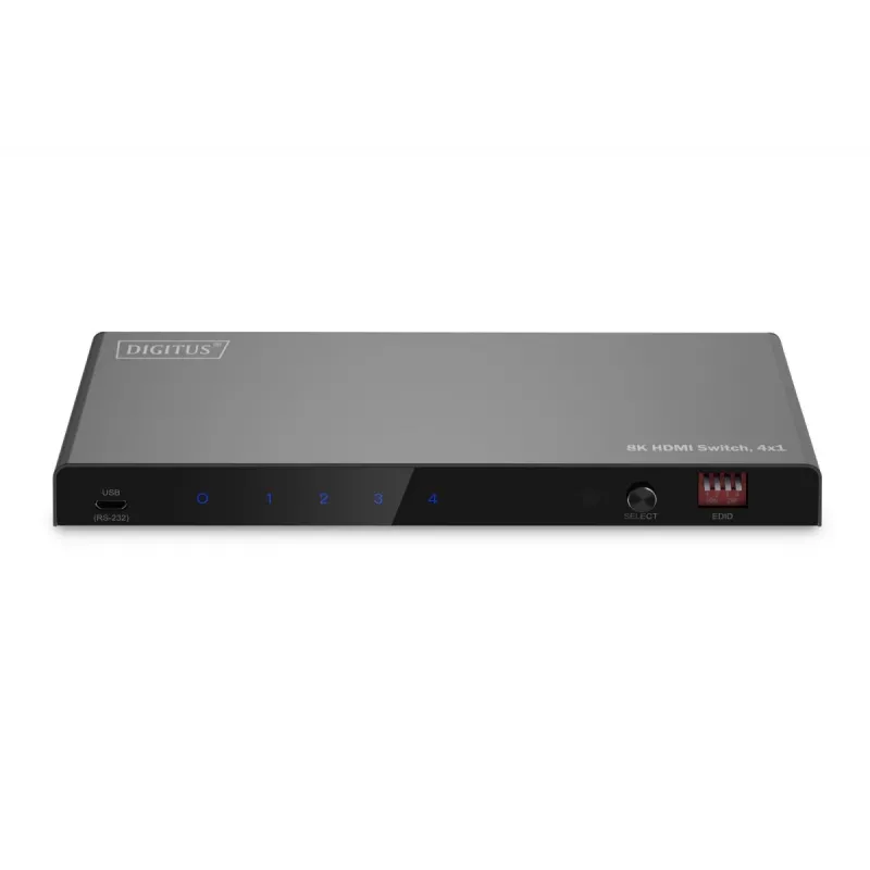 DIGITUS 4x1 HDMI jungiklis - 8K/60Hz (4:4:4), Toslink, stereofoninis, EDID valdymas