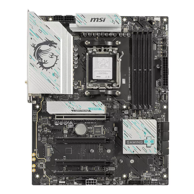 Pagrindinė plokštė MSI B850 GAMING PLUS WIFI ATX — AMD B850, lizdas AM5, DDR5, 4x DIMM, „Wi‑Fi 7“, 5 Gb LAN, 3x M.2, HDMI 2.1