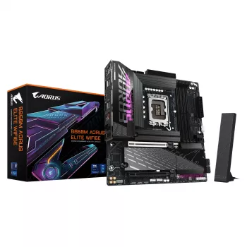 GIGABYTE B860M AORUS ELITE WIFI6E pagrindinė plokštė – Intel Core Ultra serijos procesoriams, 12+1+2+1 fazių VRM, iki 9200MHz DDR5, 1xPCIe 5.0 + 2xPCIe 4.0 M.2, 2.5GbE LAN, WIFI 6E, Thunderbolt