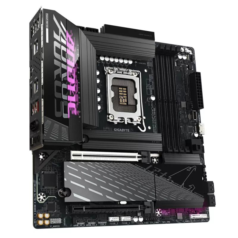 GIGABYTE B860M AORUS ELITE WIFI6E pagrindinė plokštė – Intel Core Ultra serijos procesoriams, 12+1+2+1 fazių VRM, iki 9200MHz DDR5, 1xPCIe 5.0 + 2xPCIe 4.0 M.2, 2.5GbE LAN, WIFI 6E, Thunderbolt
