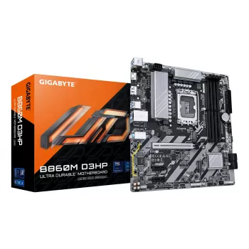 GIGABYTE B860M D3HP pagrindinė plokštė – Intel Core Ultra serijos procesoriams, 4+1+2+1 fazių VRM, iki 9066MHz DDR5, 2xPCIe 4.0 M.2, GbE LAN, USB 3.2 Gen 1