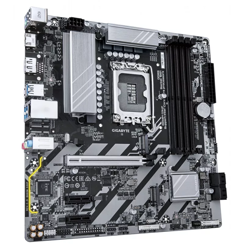 GIGABYTE B860M D3HP pagrindinė plokštė – Intel Core Ultra serijos procesoriams, 4+1+2+1 fazių VRM, iki 9066MHz DDR5, 2xPCIe 4.0 M.2, GbE LAN, USB 3.2 Gen 1