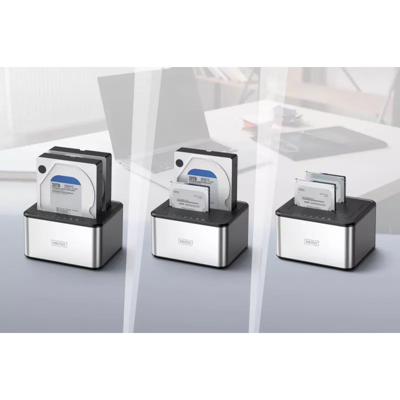 “DIGITUS” SATA prijungimo stotelė USB 3.0 – 2 prievadų, 2,5 colio / 3,5 colio SSD / HDD klonavimo funkcija