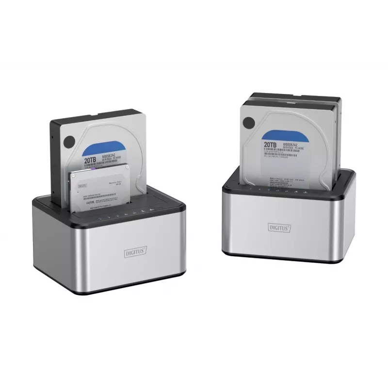 “DIGITUS” SATA prijungimo stotelė USB 3.0 – 2 prievadų, 2,5 colio / 3,5 colio SSD / HDD klonavimo funkcija