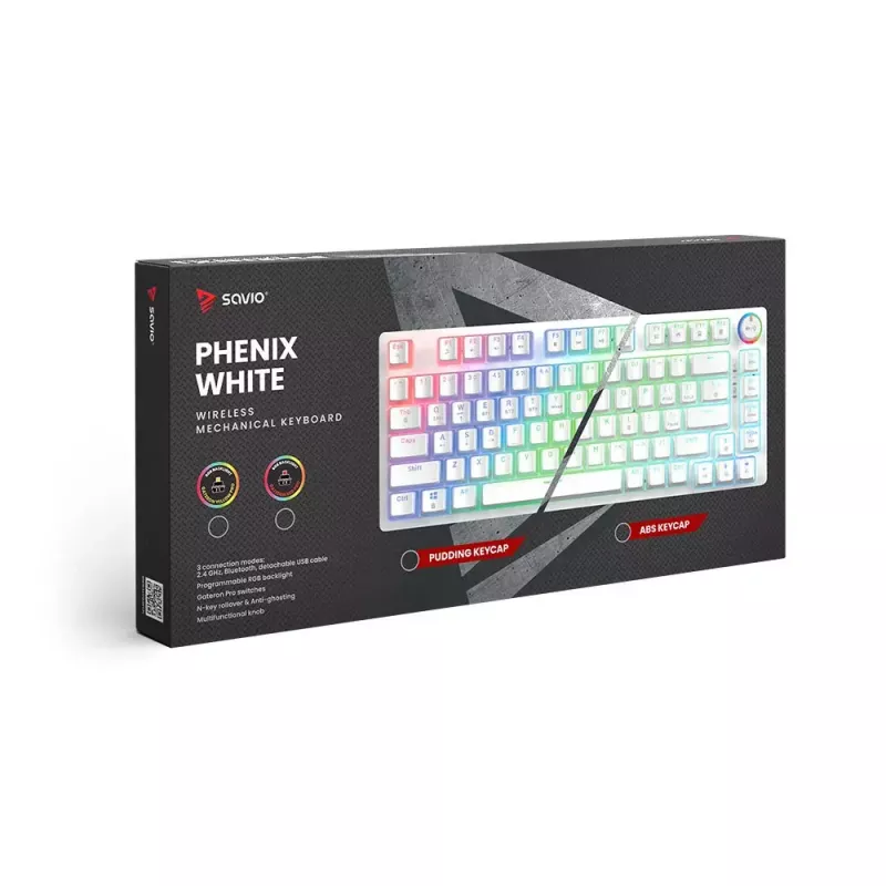 Žaidimų klaviatūra Savio Phenix WHITE GAT Geltona USB Bluetooth QWERTY