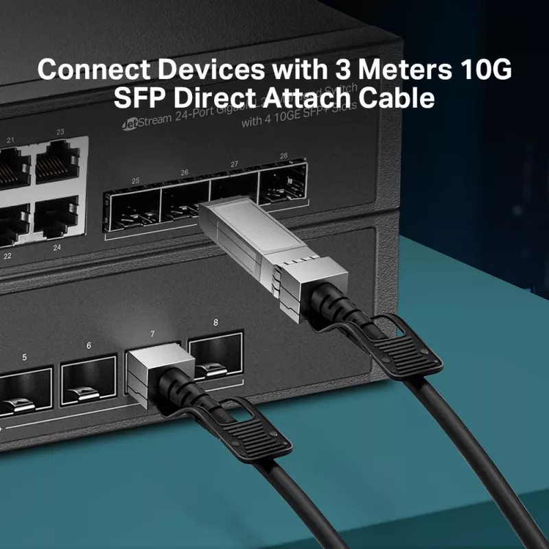 TP-Link 3 metrų 10G SFP+ tiesioginio prijungimo kabelis, 3 m, DAC, SFP+, SFP+