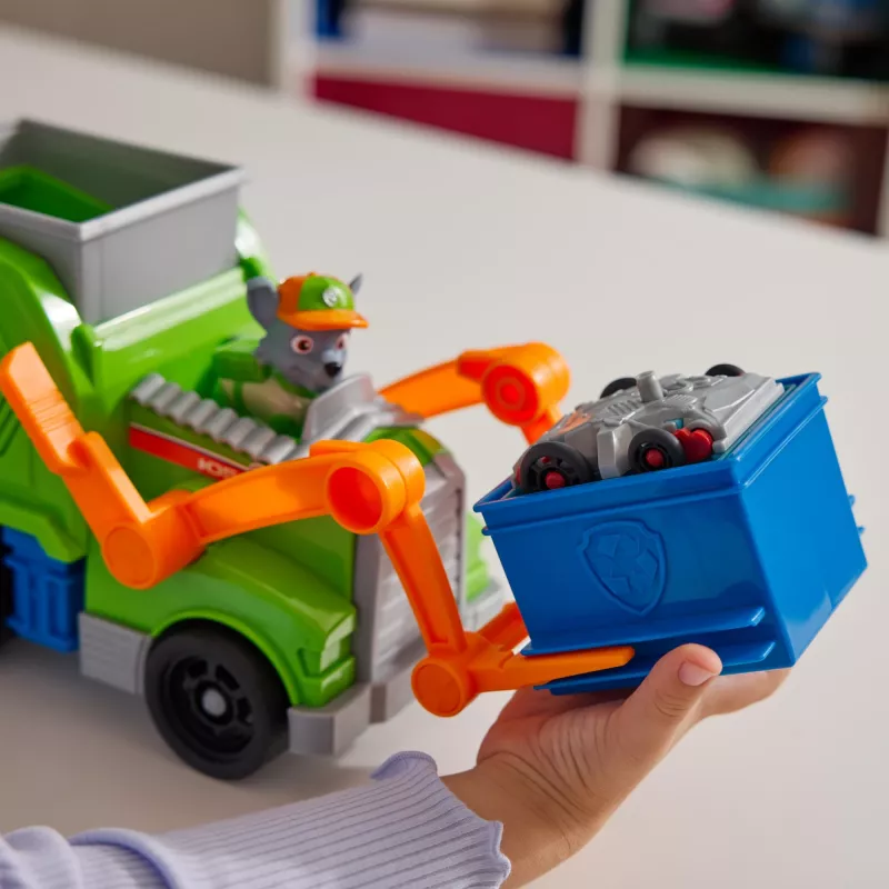 PAW Patrol: „Crush N’ Roll“ perdirbimo sunkvežimis su Rocky figūrėle ir transformuojančia suspaustą šiukšlių transporto priemonę, žaislai berniukams ir mergaitėms nuo 3 metų
