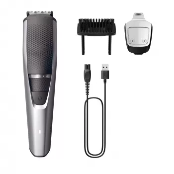 Barzdos kirpimo mašinėlė Philips BEARDTRIMMER Series 3000 BT3239/15, 0,5 mm–10 mm, 20 ilgio žingsnių, įkraunama per USB, juoda/sidabrinė