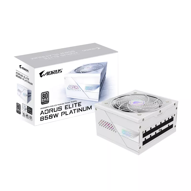 Maitinimo blokas GIGABYTE AORUS ELITE P850W 850W ATX 80 PLUS Platinum visiškai modulinis baltas 120mm ventiliatorius