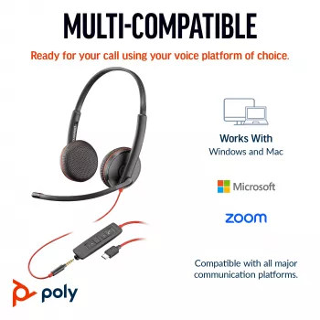 HP Poly Juodawire 3225 Stereo USB-C Headset +3.5mm Plug +USB-C/A Adapter (Bulk)