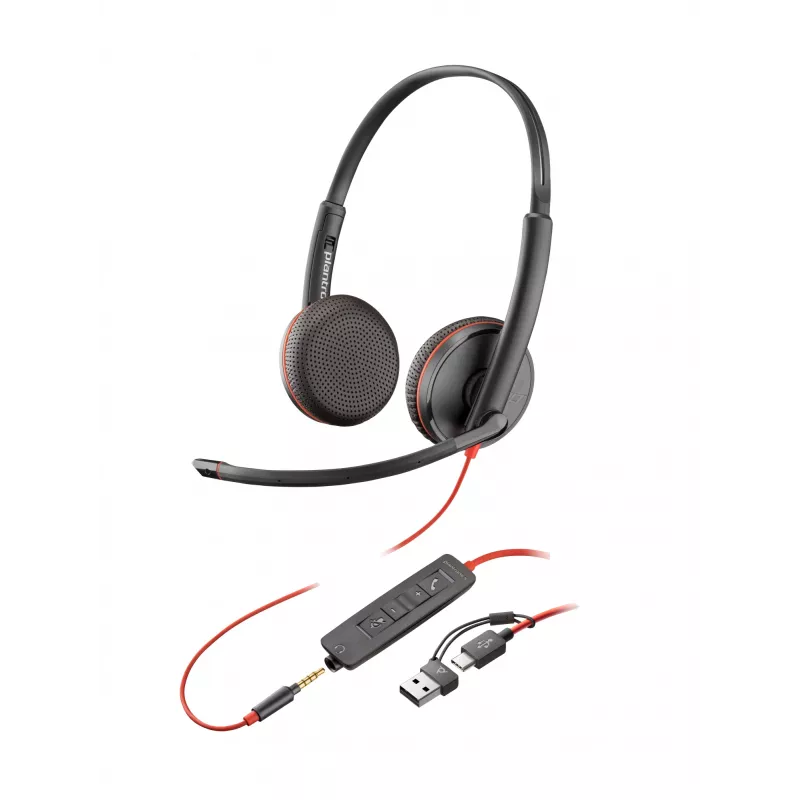 HP Poly Juodawire 3225 Stereo USB-C Headset +3.5mm Plug +USB-C/A Adapter (Bulk)