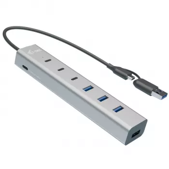 i-tec USB-C/USB-A įkrovimo metalinis HUB 7 prievadai (3x USB-C, 4x USB-A)