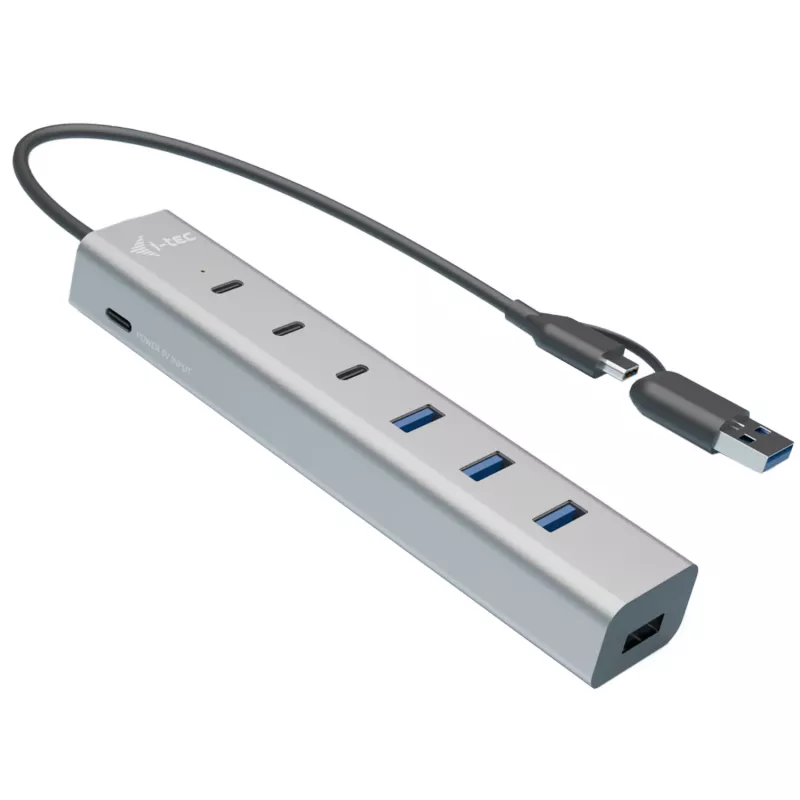 i-tec USB-C/USB-A įkrovimo metalinis HUB 7 prievadai (3x USB-C, 4x USB-A)