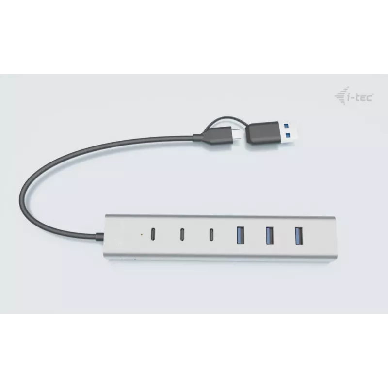 i-tec USB-C/USB-A įkrovimo metalinis HUB 7 prievadai (3x USB-C, 4x USB-A)