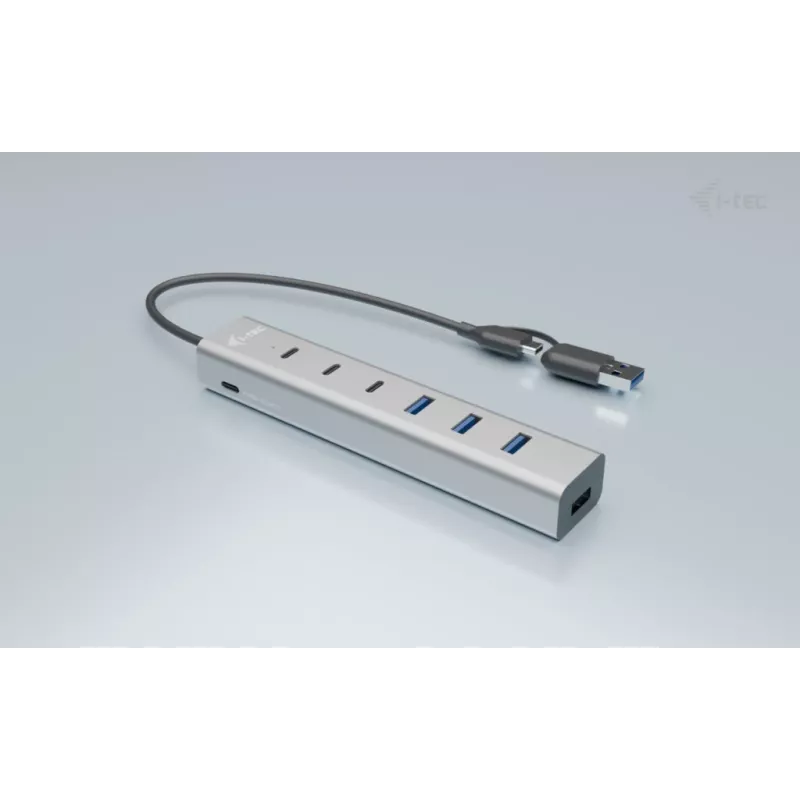 i-tec USB-C/USB-A įkrovimo metalinis HUB 7 prievadai (3x USB-C, 4x USB-A)