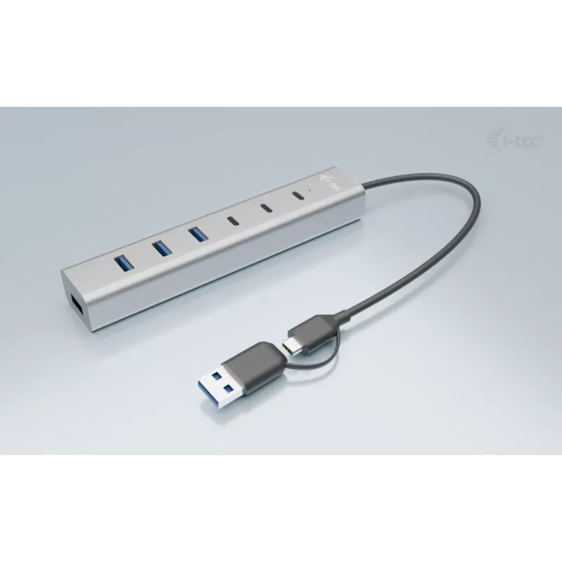 i-tec USB-C/USB-A įkrovimo metalinis HUB 7 prievadai (3x USB-C, 4x USB-A)