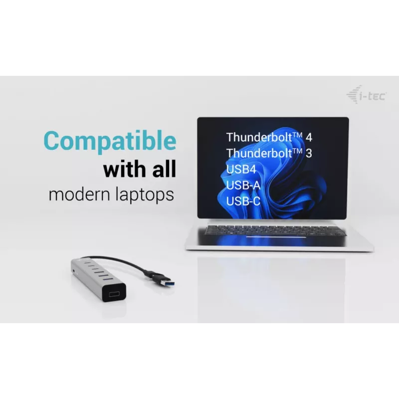 i-tec USB-C/USB-A įkrovimo metalinis HUB 7 prievadai (3x USB-C, 4x USB-A)