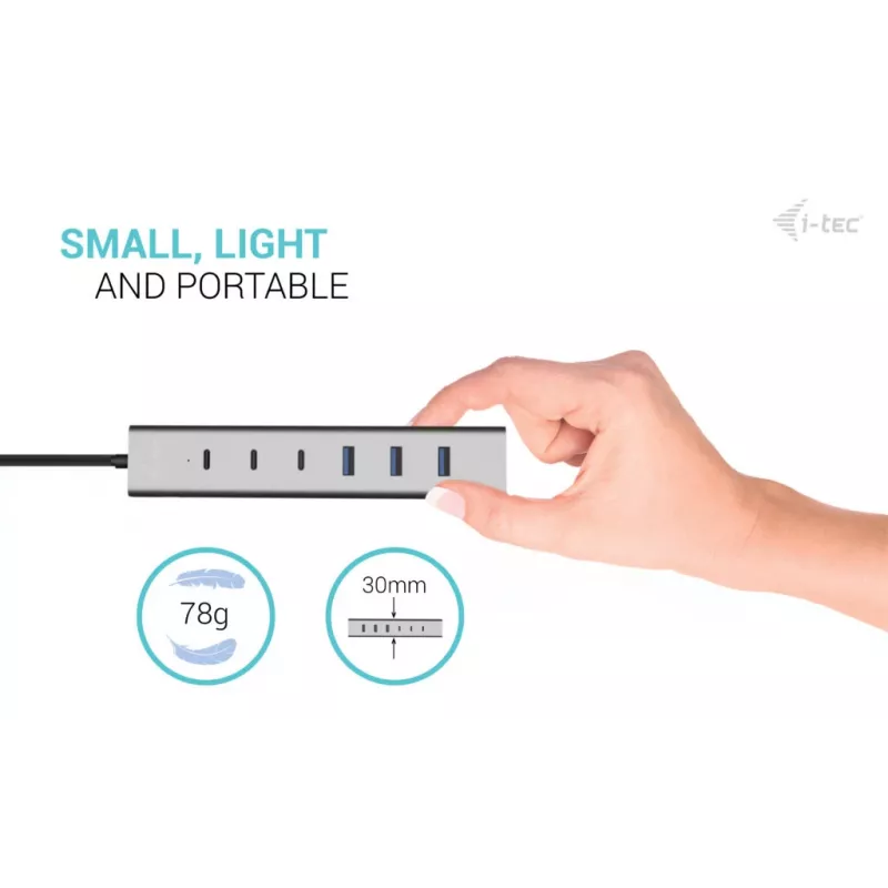 i-tec USB-C/USB-A įkrovimo metalinis HUB 7 prievadai (3x USB-C, 4x USB-A)