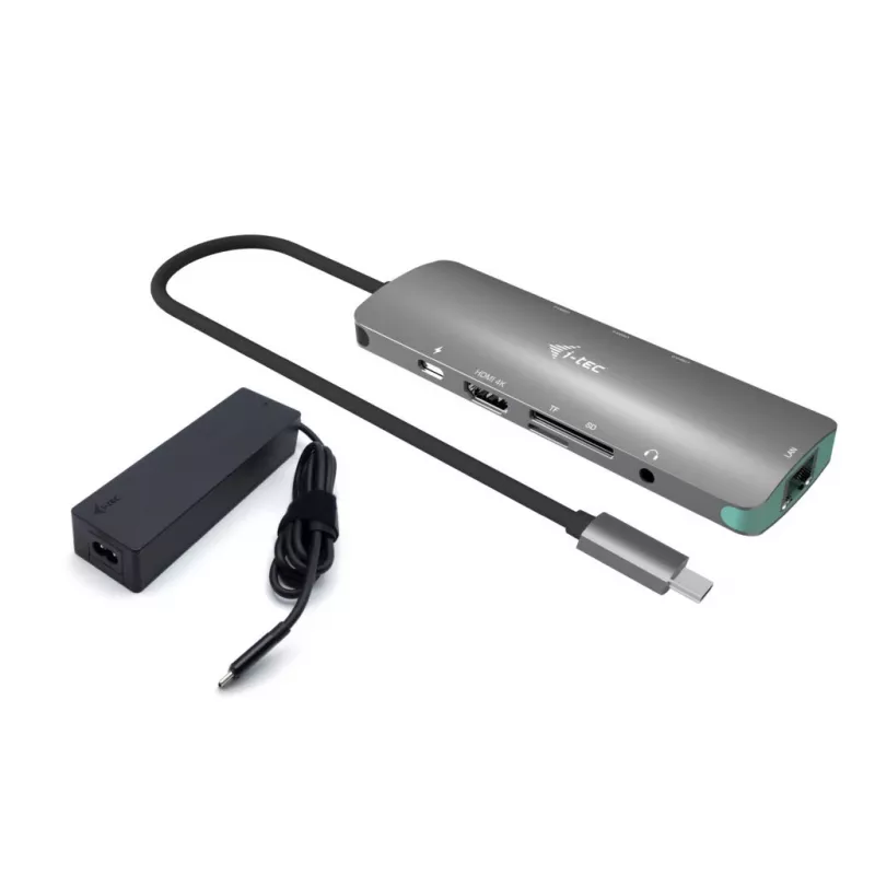 i-tec USB-C Metal Nano dokų stotelė 4K HDMI LAN su maitinimo tiekimu 100W + universalus įkroviklis 100W