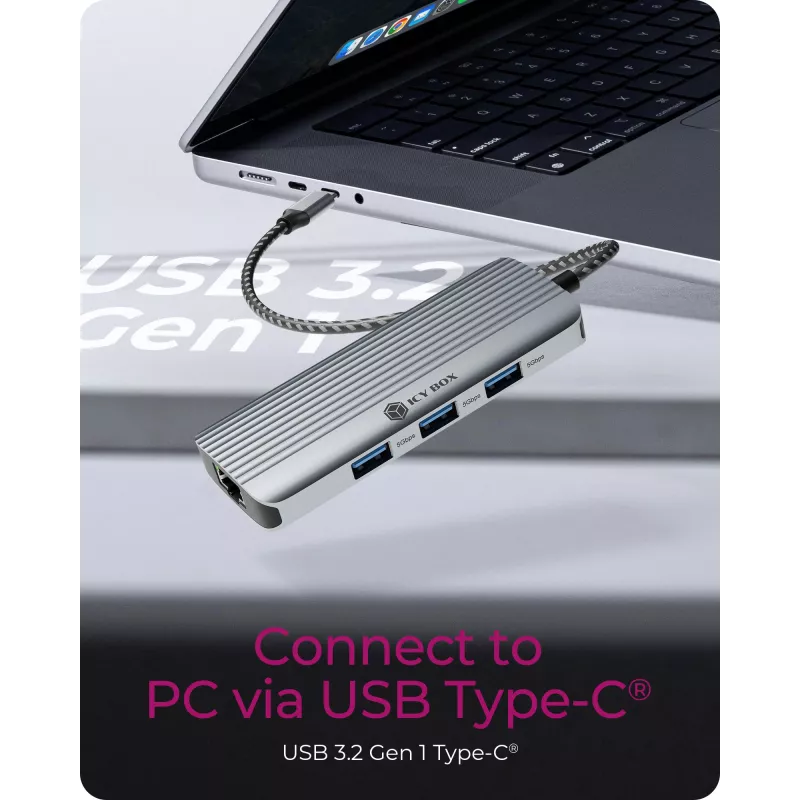 ICY BOX IB-DK4034a-CPD laidinė USB 3.2 Gen 1 (3.1 Gen 1) Type-C aliuminio, sidabro