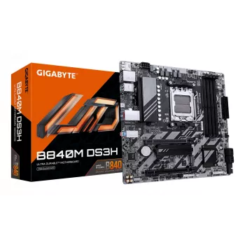 GIGABYTE B840M DS3H pagrindinė plokštė – AMD Ryzen 9000 procesoriams, 8+2+2 fazių VRM, iki 8200MHz DDR5, 2xPCIe 4.0 M.2, 2.5GbE LAN, USB 3.2 Gen 1