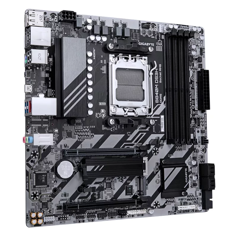 GIGABYTE B840M DS3H pagrindinė plokštė – AMD Ryzen 9000 procesoriams, 8+2+2 fazių VRM, iki 8200MHz DDR5, 2xPCIe 4.0 M.2, 2.5GbE LAN, USB 3.2 Gen 1