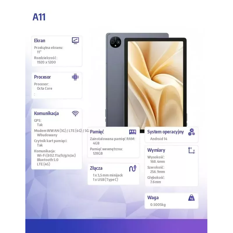 Planšetinis kompiuteris A11 4G 11 colių Keturių branduolių 4 GB RAM 256 GB atminties Android