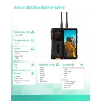 Smartphone UleFone Armor 26 Ultra 6.1 col. 12GB RAM 512GB atminties juoda