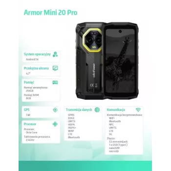 Išmanusis telefonas UleFone Armor Mini 20 Pro 4G 6.1 col. 8/256 GB juodos spalvos, energijos klasė B