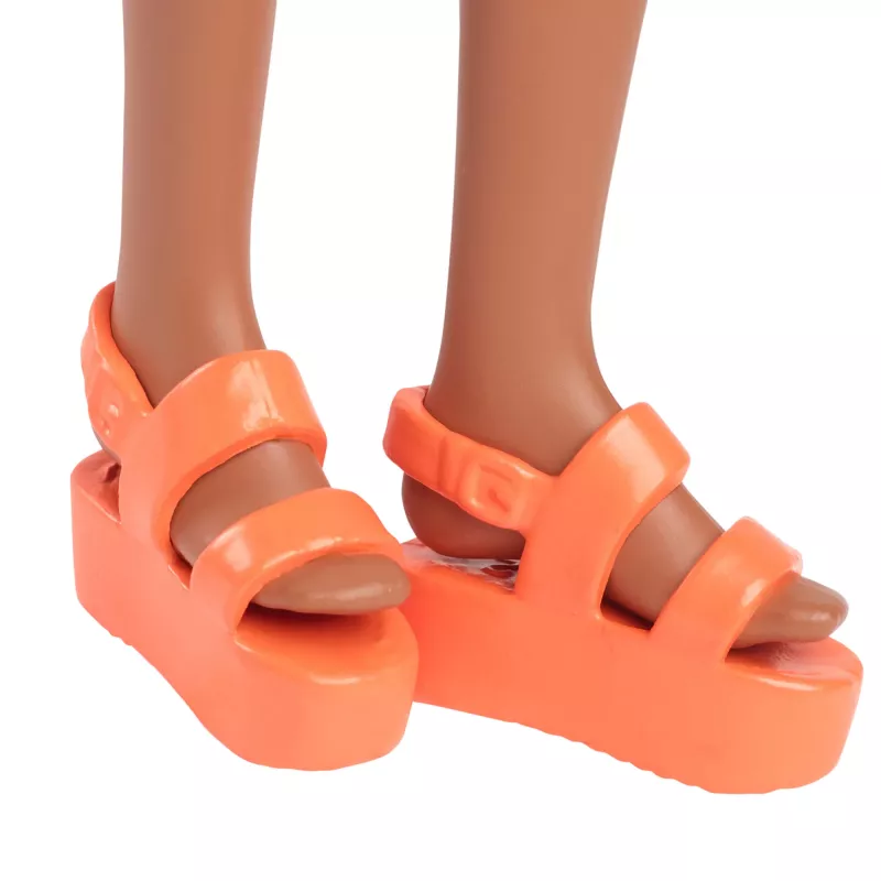 Barbė Fashionistas lėlė #233 languota gėlėta midi suknele, juodais plaukais