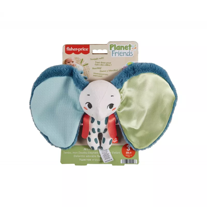 Minkštas žaislas MATTEL Fisher-Price Planet Friends Giant Ear Elephant HKD63, pliušinis dramblio kompanjonas