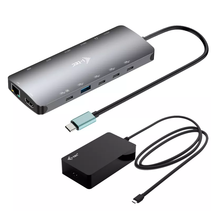 i-tec Metal USB-C Nano 3x Display Dock, 2x HDMI 1x USB-C vaizdo su Power Delivery 140W + Universalus įkroviklis 140 W