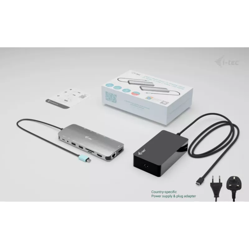 i-tec Metal USB-C Nano 3x Display Dock, 2x HDMI 1x USB-C vaizdo su Power Delivery 140W + Universalus įkroviklis 140 W