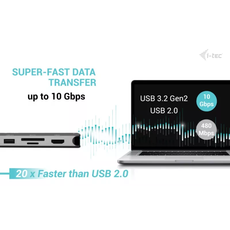 i-tec Metal USB-C Nano 3x Display Dock, 2x HDMI 1x USB-C vaizdo su Power Delivery 140W + Universalus įkroviklis 140 W