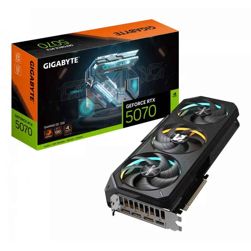 GIGABYTE GeForce RTX 5070 GAMING OC 12G vaizdo plokštė - 12GB GDDR7, 192bit, PCI-E 5.0, 2625 MHz branduolio dažnis, 3 x DP 2.1a, 1 x HDMI 2.1b, NVIDIA DLSS 4, GV-N5070GAMING OC-12GD