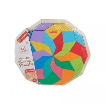 Fisher-Price medinė mandalos geometrinė dėlionė mažiems vaikams ir vaikams, 40 medinių detalių