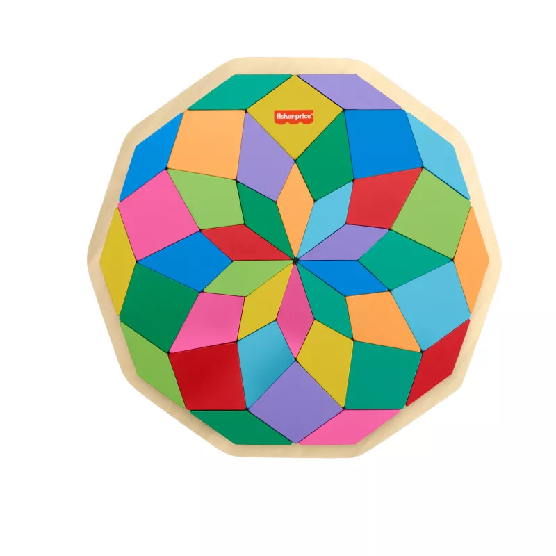 Fisher-Price medinė mandalos geometrinė dėlionė mažiems vaikams ir vaikams, 40 medinių detalių
