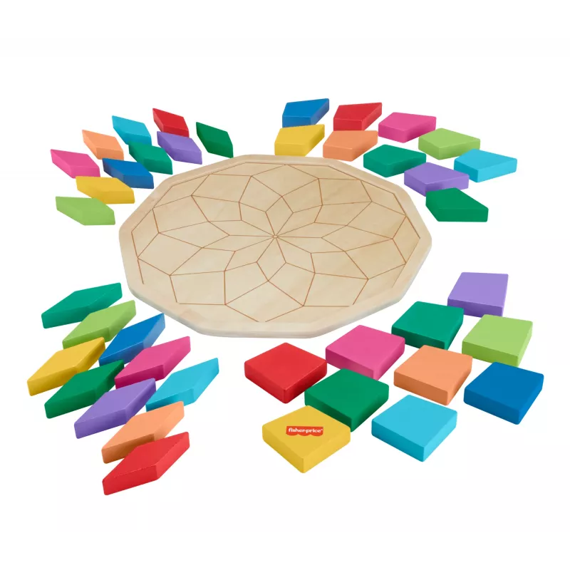 Fisher-Price medinė mandalos geometrinė dėlionė mažiems vaikams ir vaikams, 40 medinių detalių