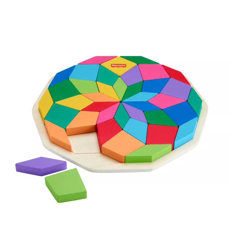 Fisher-Price medinė mandalos geometrinė dėlionė mažiems vaikams ir vaikams, 40 medinių detalių
