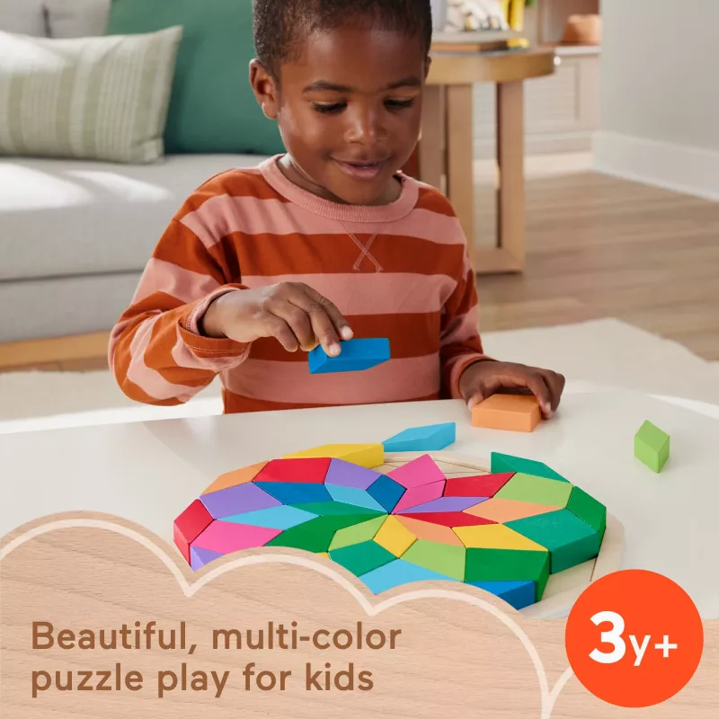 Fisher-Price medinė mandalos geometrinė dėlionė mažiems vaikams ir vaikams, 40 medinių detalių
