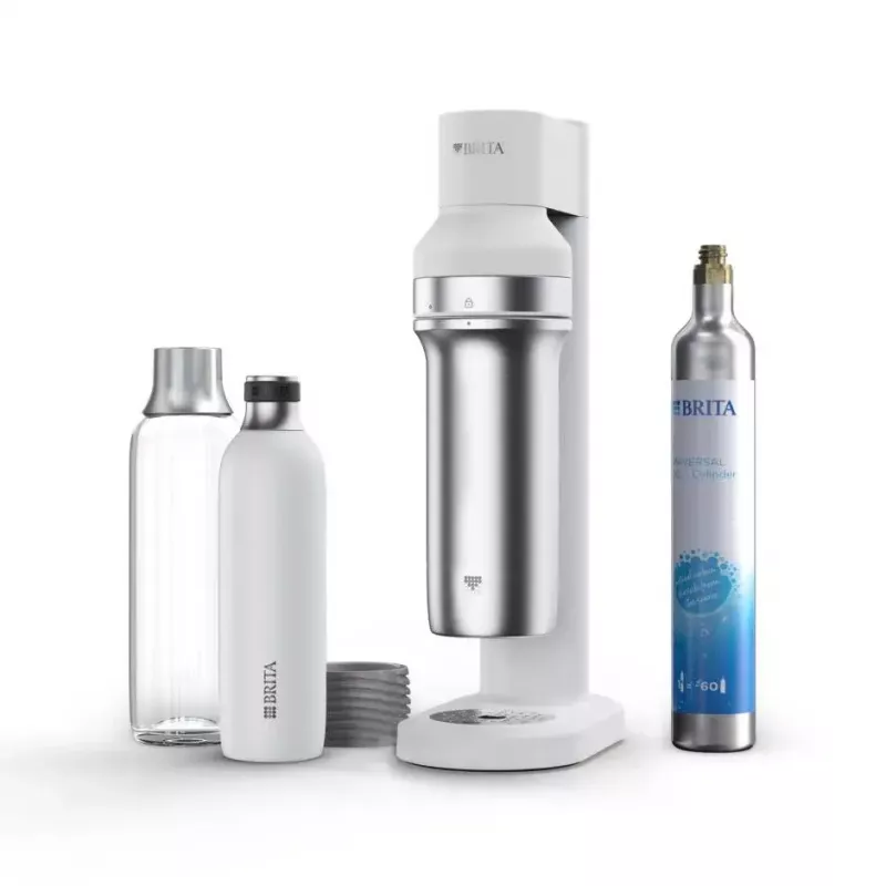 Sodos aparatas BRITA Carbonator 1046730 White — kompaktiškas stalviršio karbonizatorius su 2 buteliais (231×126×443 mm)