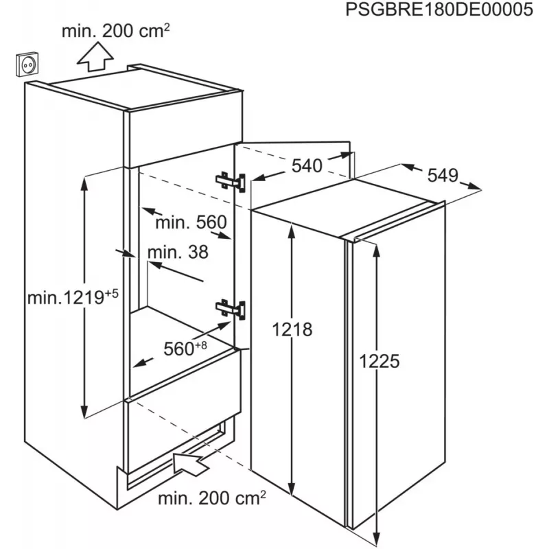 Įmontuojamas kombinuotas šaldytuvas Electrolux LFB3AE12S, 188 l bendros talpos (174 l šaldytuvo / 14 l šaldiklio), apverčiamos durys, LED, 35 dB