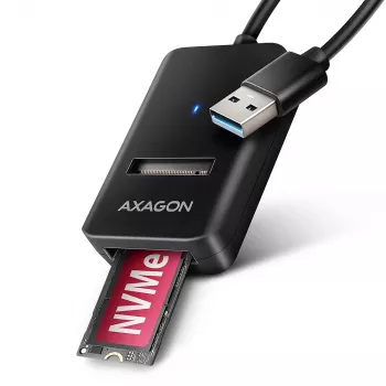 SSD dėklas AXAGON ADM2-AM USB-A 10 Gbps vienam M.2 NVMe/SATA diskui, USB 3.2 Gen 2, 10 cm laidas, juodas