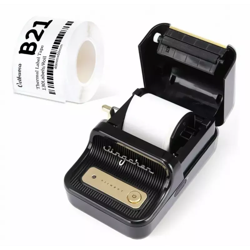 Etikečių spausdintuvas NIIMBOT B21S Juodas — kompaktiškas Bluetooth ritininis spausdintuvas, 50 mm spausdinimo plotis, 60 mm/s, Li-Ion 1200 mAh